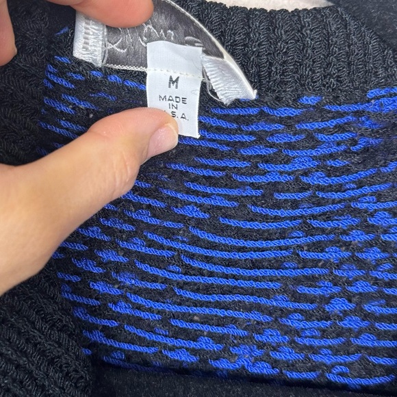 Vintage Marie St John Knit Pullover V Neck Sweater Blue Black Buttons Size M - Picture 4 of 6